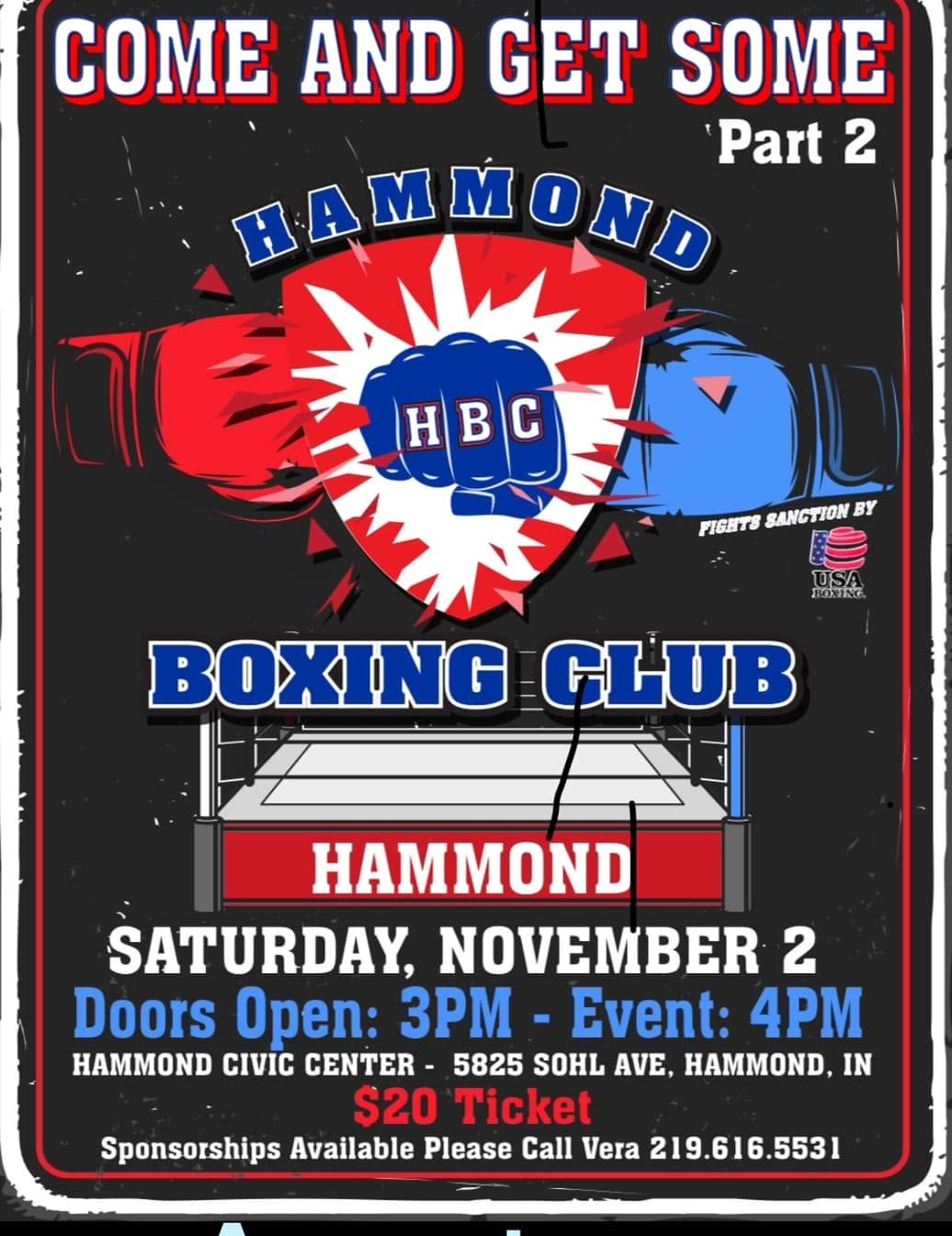 Flyer for the Hammond Boxing Club 'Come and Get Some — Part 2' amateur show.